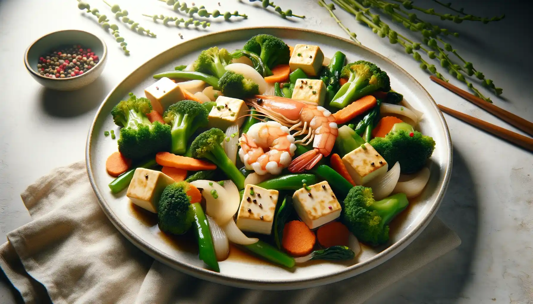 野菜たっぷり豆腐炒め 好みでエビを加えての料理の画像