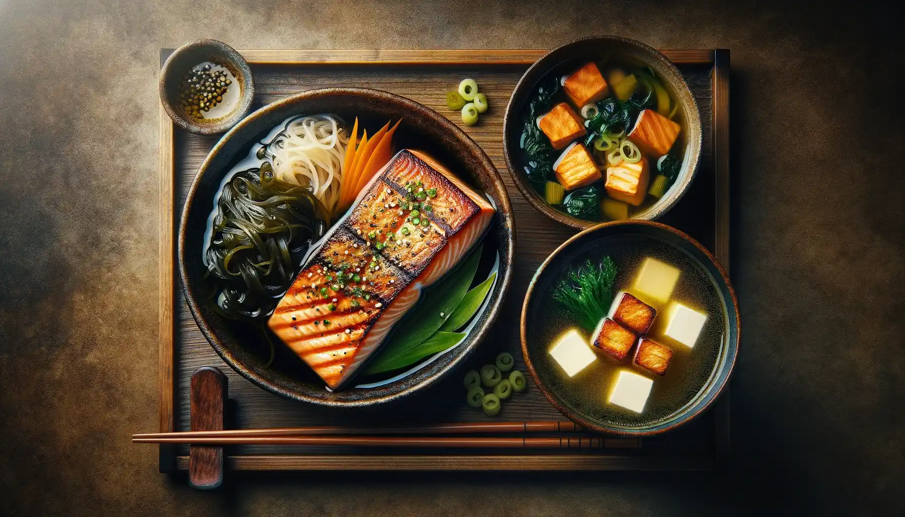 鮭の塩焼き ひじきの煮物 豆腐とわかめの味噌汁の料理の画像